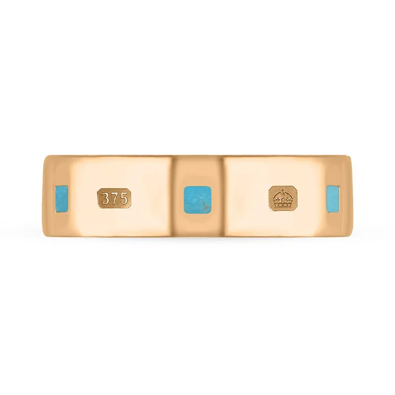 9ct Rose Gold Turquoise King's Coronation Hallmark Princess Cut 6mm Ring D
