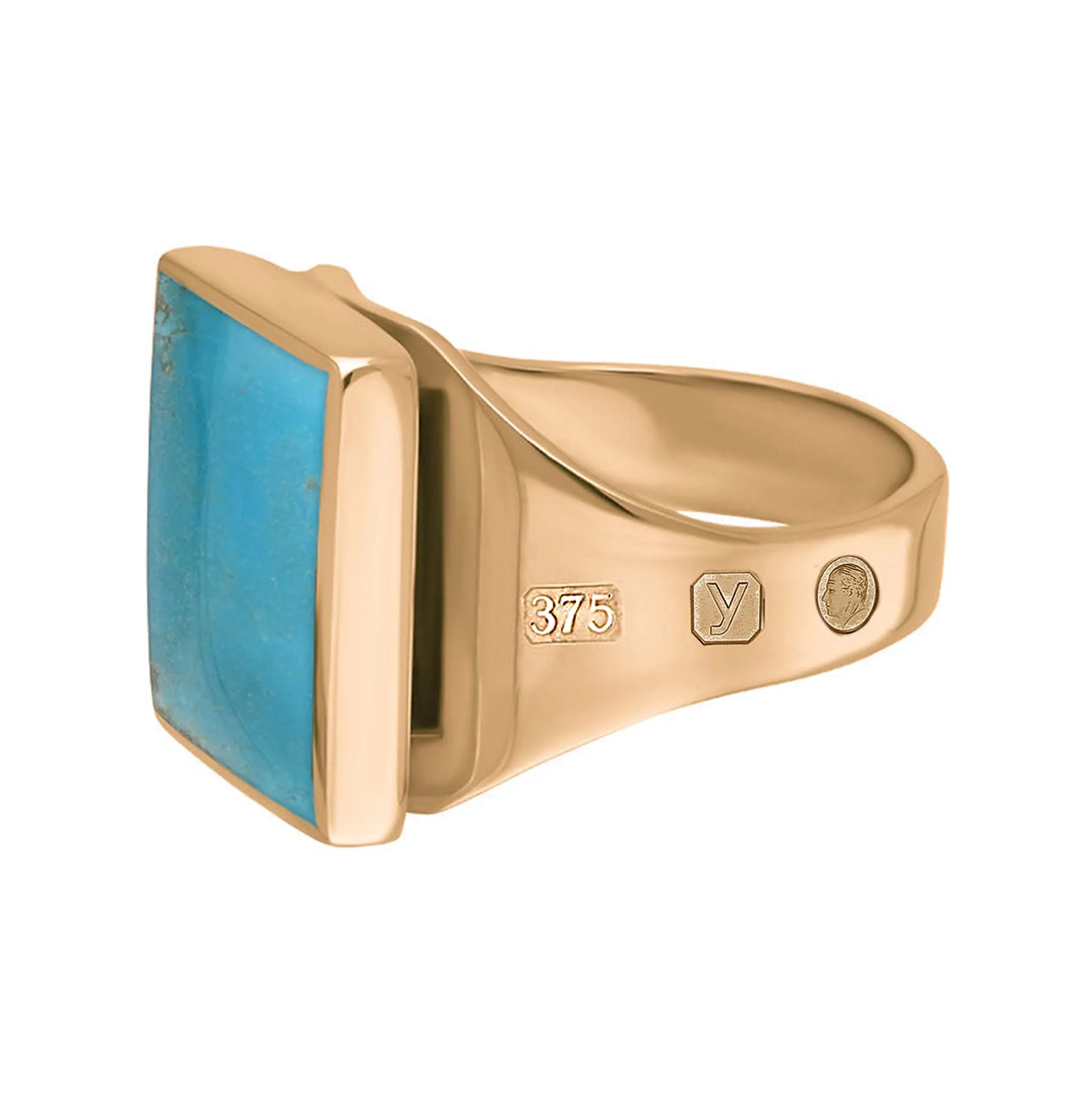 9ct Rose Gold Turquoise King's Coronation Hallmark Small Square Ring D