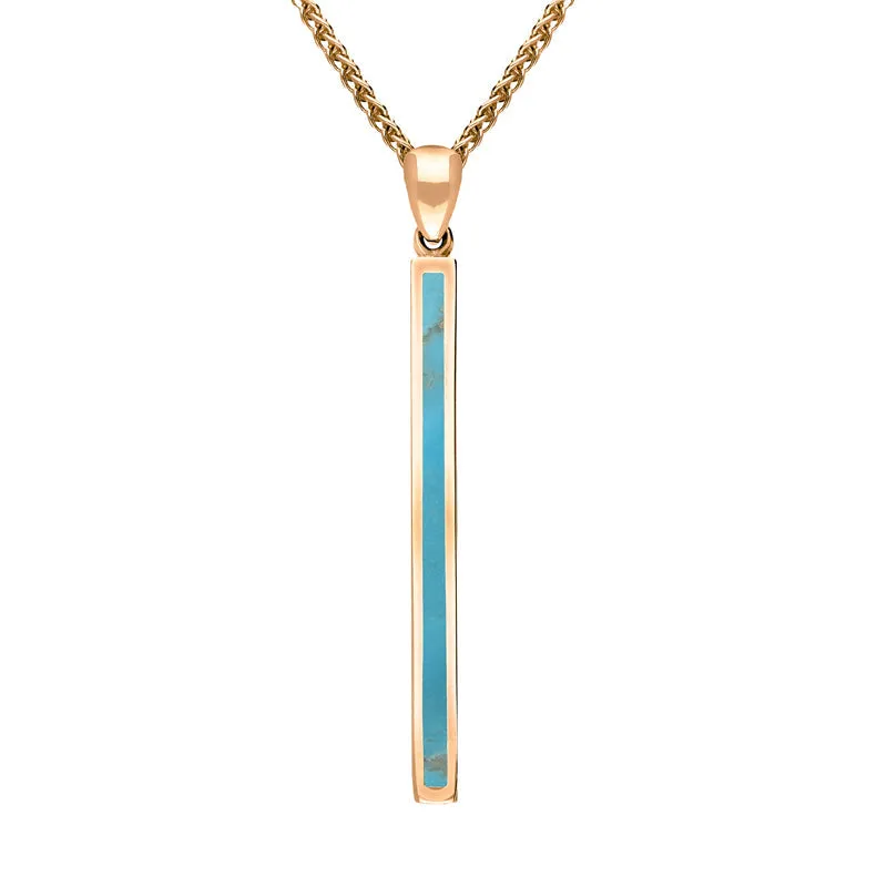 9ct Rose Gold Turquoise Long Slim Oblong Necklace