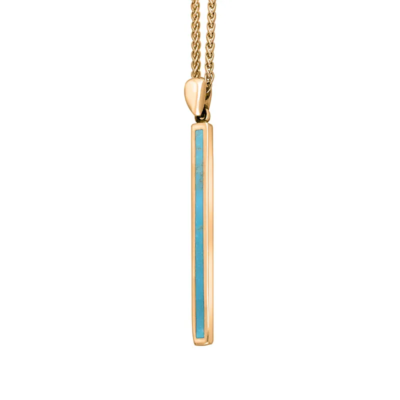9ct Rose Gold Turquoise Long Slim Oblong Necklace