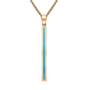 9ct Rose Gold Turquoise Long Slim Oblong Necklace