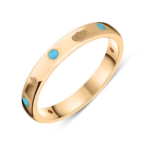 9ct Rose Gold Turquoise Queen's Jubilee Hallmark 3mm Ring D
