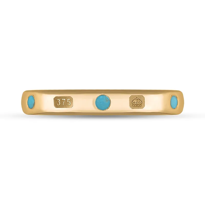 9ct Rose Gold Turquoise Queen's Jubilee Hallmark 3mm Ring D