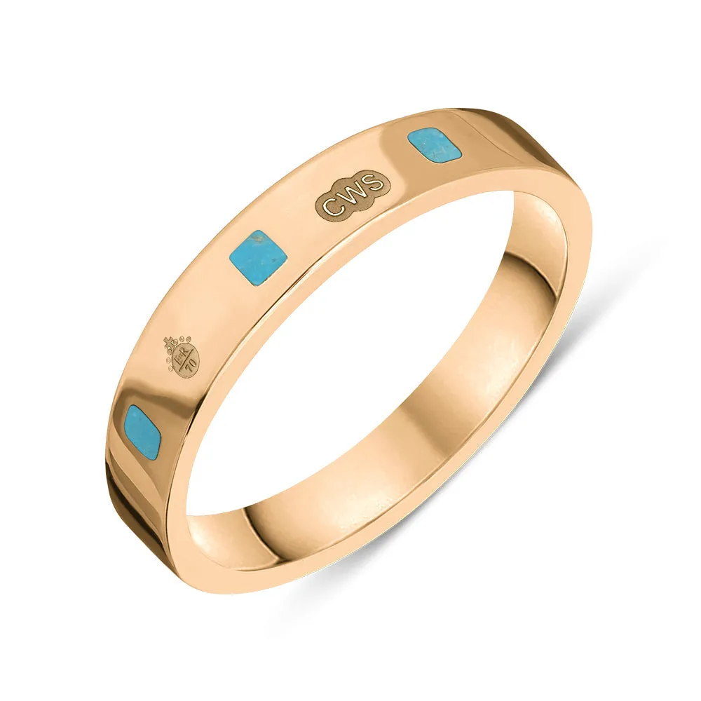 9ct Rose Gold Turquoise Queen's Jubilee Hallmark Princess Cut 4mm Ring D
