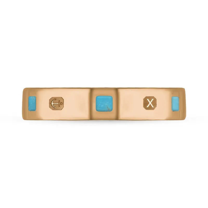 9ct Rose Gold Turquoise Queen's Jubilee Hallmark Princess Cut 4mm Ring D