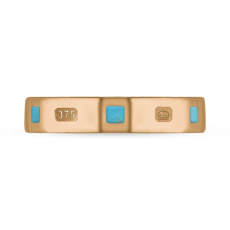 9ct Rose Gold Turquoise Queen's Jubilee Hallmark Princess Cut 4mm Ring D