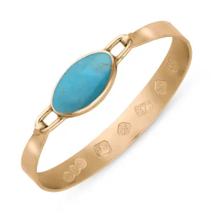 9ct Rose Gold Turquoise Queen's Jubilee Hallmark Wide Oval Bangle D