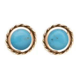 9ct Rose Gold Turquoise Round Twist Edge Stud Earrings
