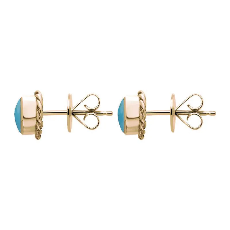 9ct Rose Gold Turquoise Round Twist Edge Stud Earrings