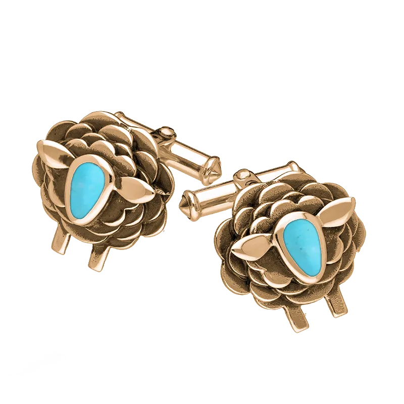 9ct Rose Gold Turquoise Sheep Cufflinks