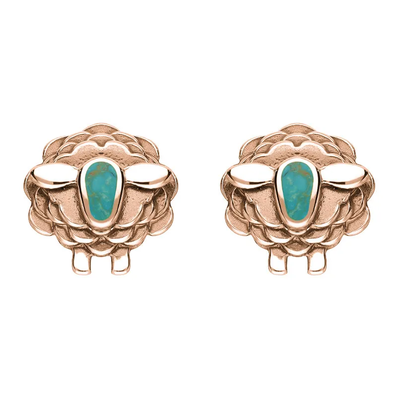 9ct Rose Gold Turquoise Sheep Stud Earrings