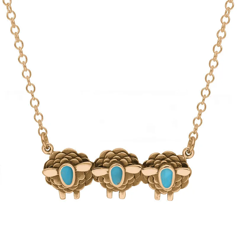 9ct Rose Gold Turquoise Three Sheep Necklace