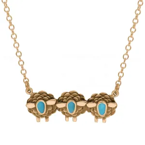 9ct Rose Gold Turquoise Three Sheep Necklace