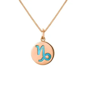 9ct Rose Gold Turquoise  Zodiac Capricorn Round Necklace