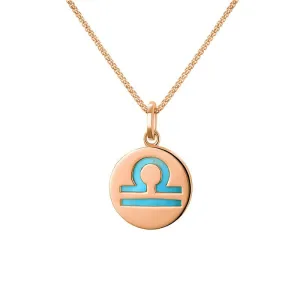 9ct Rose Gold Turquoise  Zodiac Libra Round Necklace