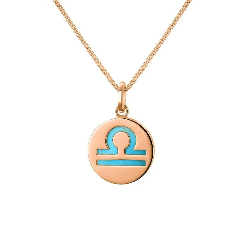9ct Rose Gold Turquoise  Zodiac Libra Round Necklace