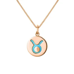 9ct Rose Gold Turquoise  Zodiac Taurus Round Necklace