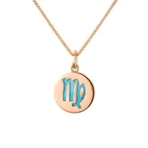 9ct Rose Gold Turquoise  Zodiac Virgo Round Necklace