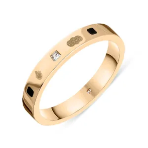 9ct Rose Gold Whitby Jet 0.05ct Diamond Queen's Jubilee Hallmark Princess Cut 3mm Ring D