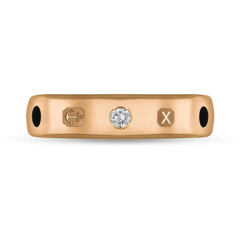 9ct Rose Gold Whitby Jet 0.08ct Diamond Queen's Jubilee Hallmark 5mm Ring D