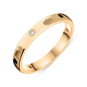 9ct Rose Gold Whitby Jet 0.09ct Diamond Queen's Jubilee Hallmark 6mm Ring D