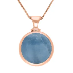 9ct Rose Gold Whitby Jet Aquamarine Double Sided Round Dinky Fob Necklace