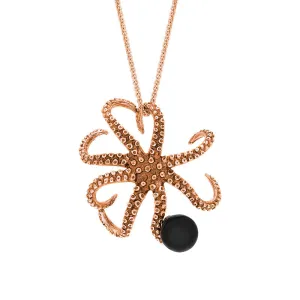9ct Rose Gold Whitby Jet Bead Octopus Necklace