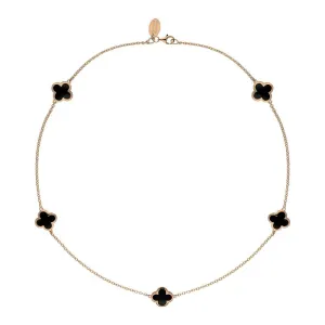 9ct Rose Gold Whitby Jet Bloom Four Leaf Clover Necklace