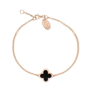 9ct Rose Gold Whitby Jet Bloom Four Leaf Clover Polished Edge Bracelet