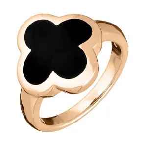 9ct Rose Gold Whitby Jet Bloom Four Leaf Clover Ring