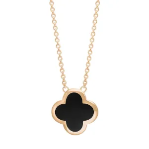 9ct Rose Gold Whitby Jet Bloom Large Four Leaf Clover Polished Edge Pendant