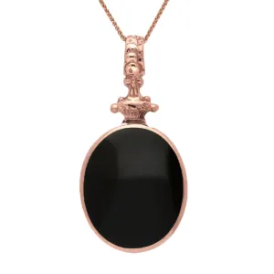 9ct Rose Gold Whitby Jet Blue John Double Sided Oval Fob Necklace