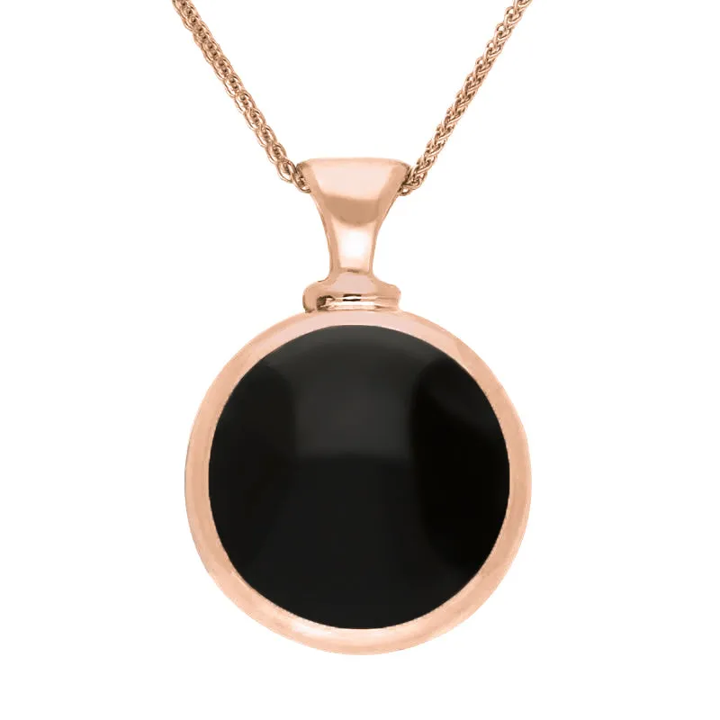 9ct Rose Gold Whitby Jet Blue John Double Sided Round Dinky Fob Necklace