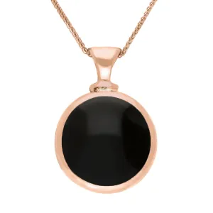 9ct Rose Gold Whitby Jet Blue John Double Sided Round Dinky Fob Necklace