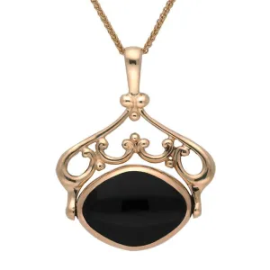 9ct Rose Gold Whitby Jet Blue John Double Sided Swivel Necklace