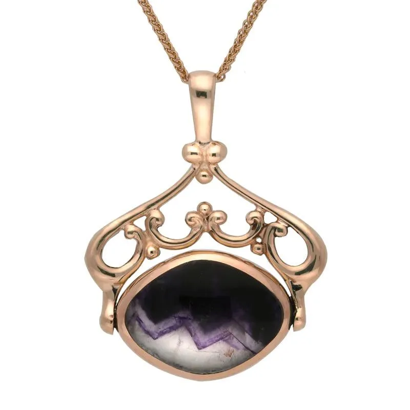 9ct Rose Gold Whitby Jet Blue John Double Sided Swivel Necklace