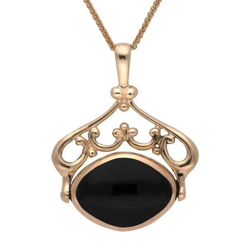 9ct Rose Gold Whitby Jet Blue John Double Sided Swivel Necklace