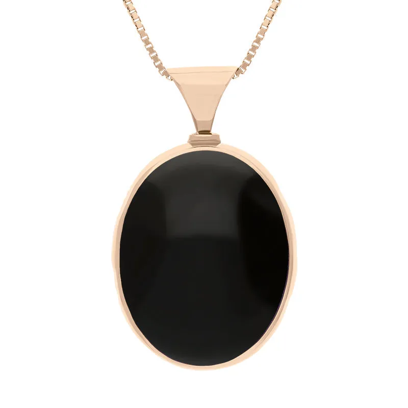 9ct Rose Gold Whitby Jet Blue John King's Coronation Hallmark Double Sided Oval Necklace D