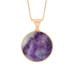 9ct Rose Gold Whitby Jet Blue John King's Coronation Hallmark Double Sided Round Necklace D