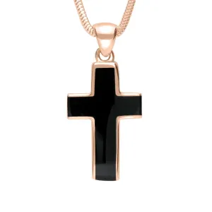 9ct Rose Gold Whitby Jet Channel Set Cross Necklace