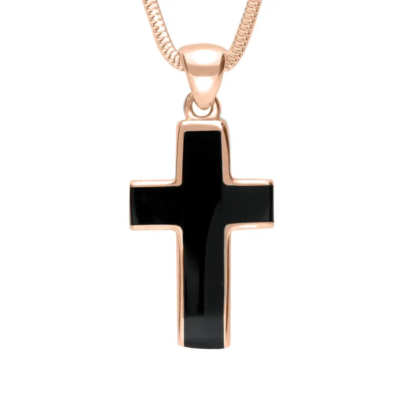 9ct Rose Gold Whitby Jet Channel Set Cross Necklace
