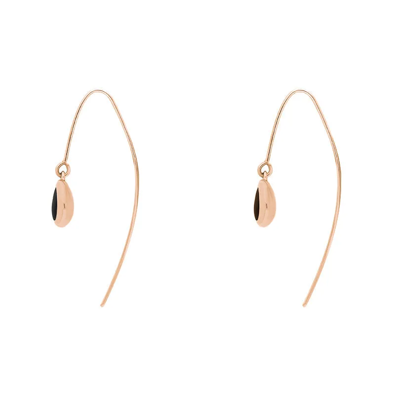 9ct Rose Gold Whitby Jet Cross Disc Drop Earrings