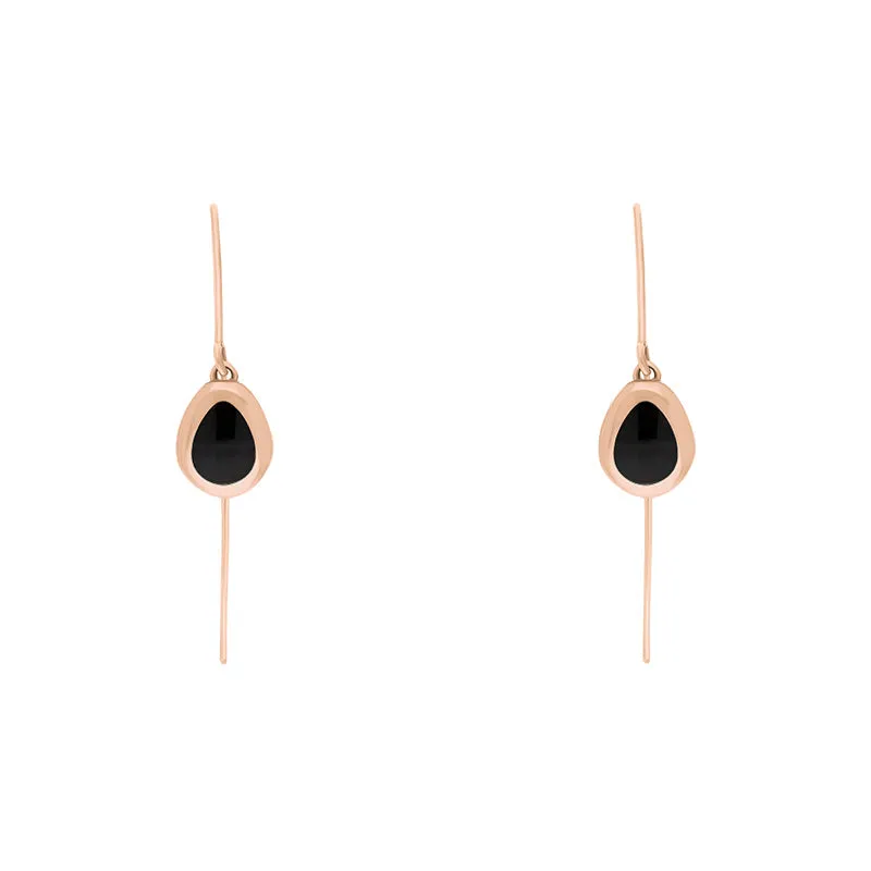 9ct Rose Gold Whitby Jet Cross Disc Drop Earrings