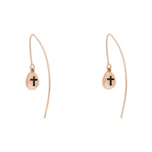 9ct Rose Gold Whitby Jet Cross Disc Drop Earrings