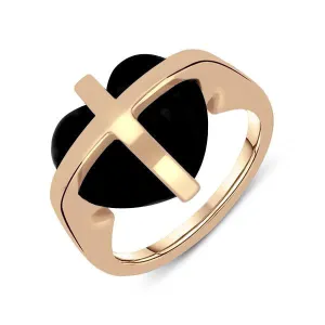 9ct Rose Gold Whitby Jet Cross Heart Ring
