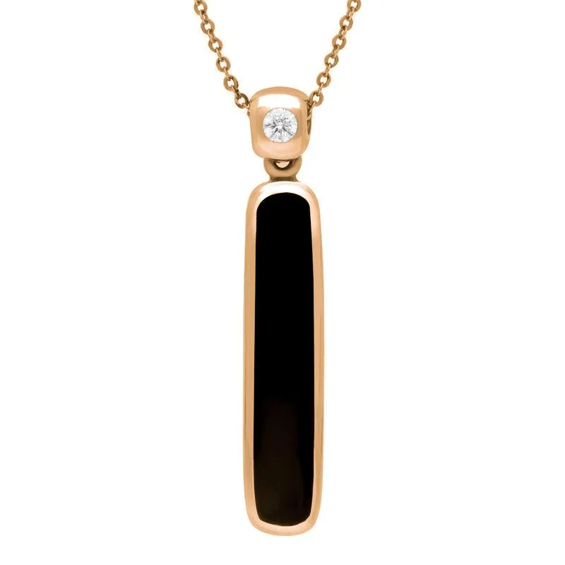 9ct Rose Gold Whitby Jet Diamond Long Oblong Necklace D