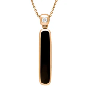 9ct Rose Gold Whitby Jet Diamond Long Oblong Necklace D