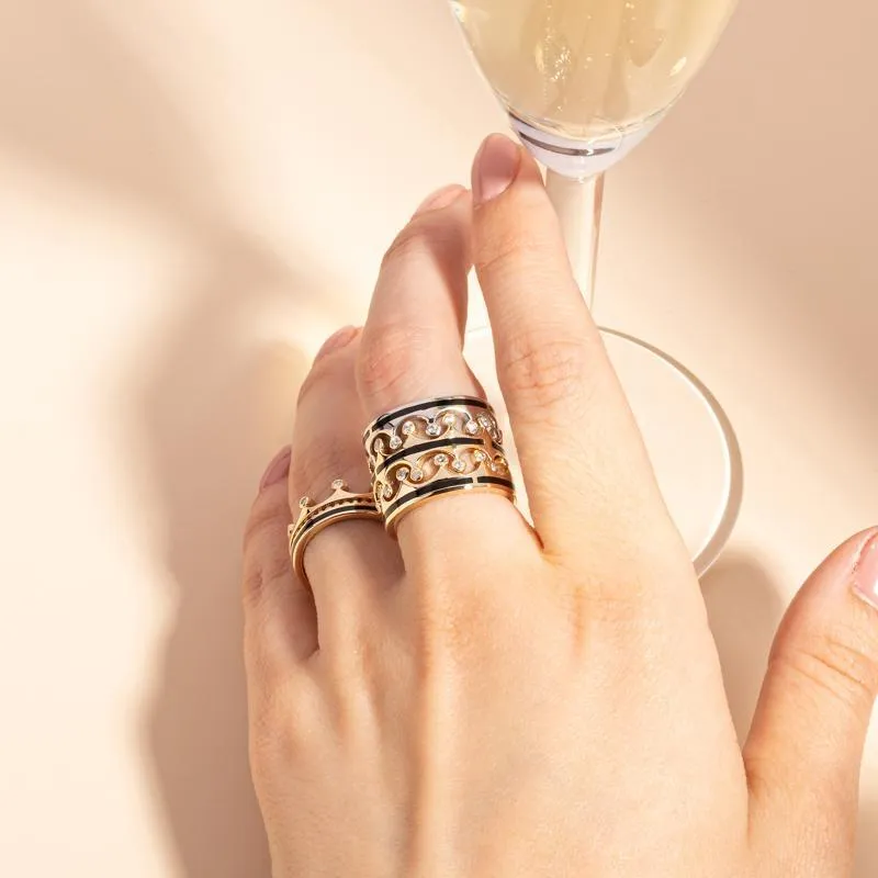 9ct Rose Gold Whitby Jet Diamond Tiara Double Band Ring
