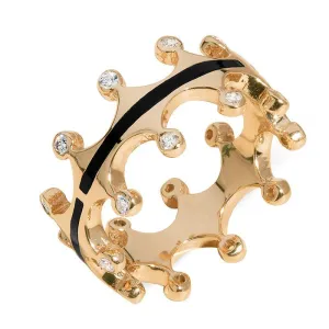 9ct Rose Gold Whitby Jet Diamond Tiara Double Band Ring