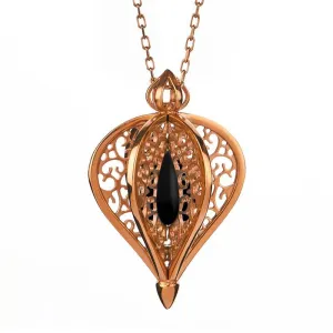 9ct Rose Gold Whitby Jet Flore Filigree Small Necklace
